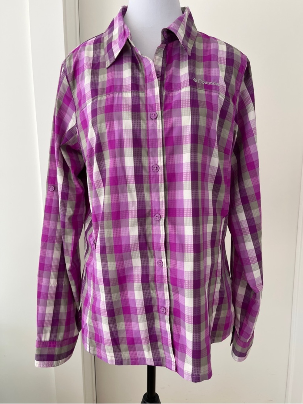 COLUMBIA Meadowgate Plaid Long Sleeve Button Front Shirt Omni-Shade Sun Protect